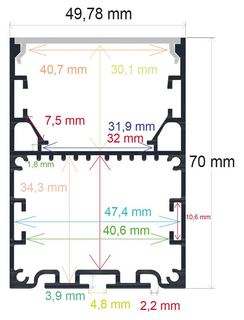PF/i5070 · Perfil LED colgante o de superficie de 49,78 mm x | Referencia mencionada en accesorios/do