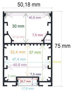 PF/i5074 · Perfil LED colgante con iluminación bidireccional de 50,18 mm x 75 mm