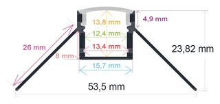 PF/i5424 · Perfil LED para empotrar en una esquina de 53,5 mm x 23,82 mm