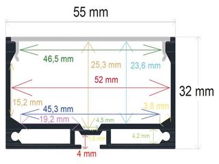 PF/i5532 · Perfil LED de superficie con opción colgante de 55 mm x 32 mm