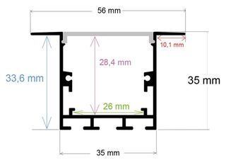 PF/i5635 · Perfil LED para empotrar o colgar de 56 mm x 35 mm
