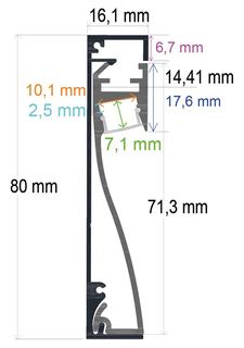 PF/i8016 · Perfil LED para rodapié o pared de 80 mm x 16,1 mm