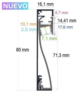 PF/i80161 · Perfil LED BLANCO para rodapié o pared de 80 mm x 16,1 mm