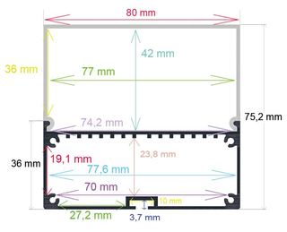 PF/i8075 · Perfil LED de superficie con opción colgante de 80 mm x 75,2 mm