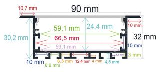 PF/i9032 · Perfil LED para empotrar de 90 mm x 32 mm