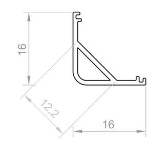 PF/TL3-6 · PERFIL ÁNGULO ESQ. 16X16 ANODIZADO PLATA DISPONIBLE COMPATIBLE 2m. 3m. CUBIERTA C17/C18
